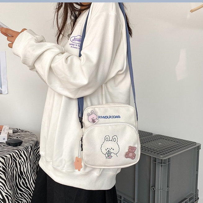 Túi đeo vai ENVIROSAX vải canvas in hình gấu xinh xắn thời trang