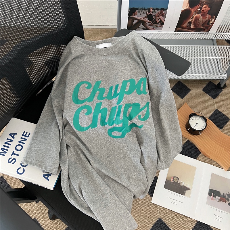 Áo Thun Nữ Ngắn Tay Cổ Tròn In Chữ Phong Cách Hàn Quốc Mới