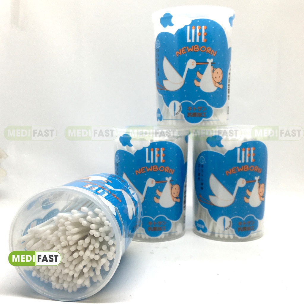 Tăm bông cho trẻ sơ sinh Life Newborn thân giấy công nghệ Nhật Bản hộp 200 que an toàn vệ sinh cho bé