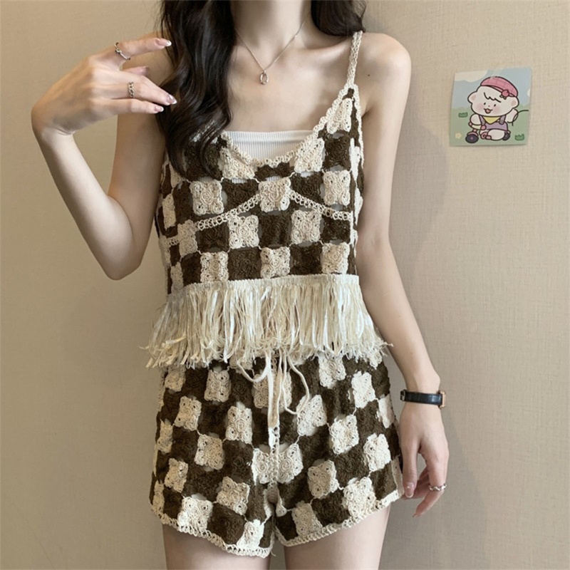 Oneri Set Áo Quần Đan Móc Rỗng Thanh Lịch Đi Biển Mùa Hè Cho Nữ Camis