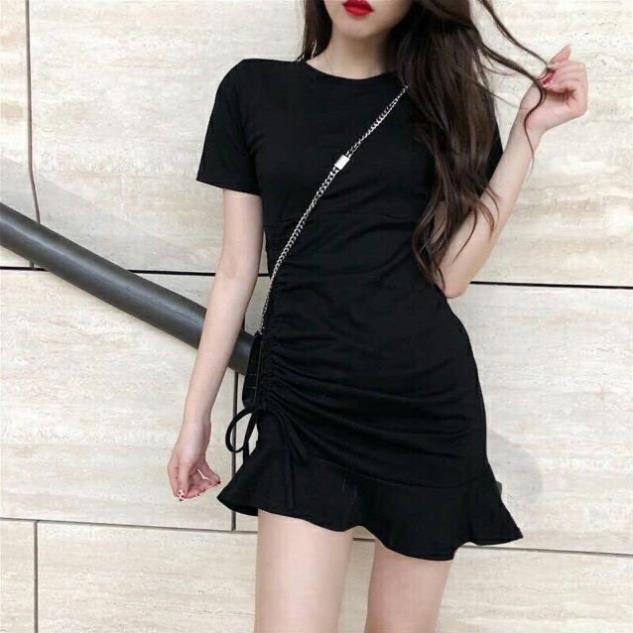 Đầm body rút dây chất thun kiểu tay ngắn đuôi cá ulzzang Hàn Quốc V15 - Peyy Clothing  ྇