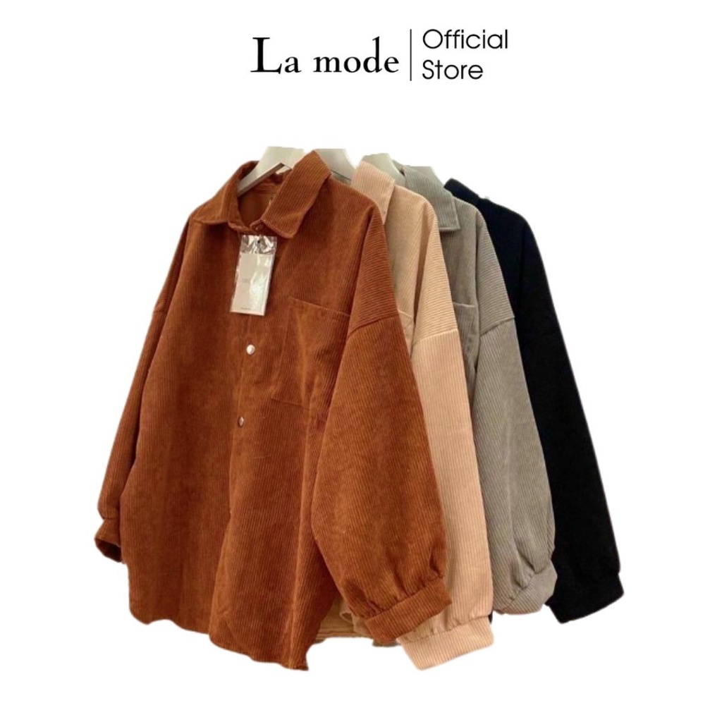 Áo Sơ Mi Nhung Gân Tăm Dáng Dài Form Rộng Nam Nữ - La mode