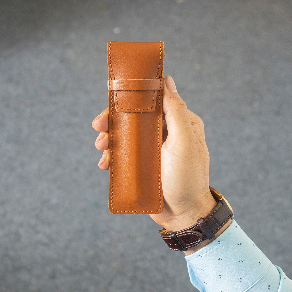 Bao bút khâu viền thủ công- da bò THẬT P103