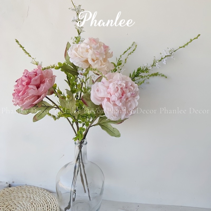 Hoa mẫu đơn lụa 1 cành 1 bông Phanlee màu pastel