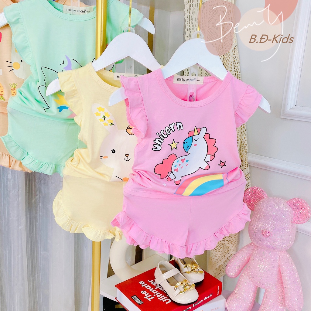 Đồ bộ bé gái minkymom thun lạnh loại 1 sợi vải mềm mịn co giãn tốt dáng cánh tiên bộ cộc tay bé gái