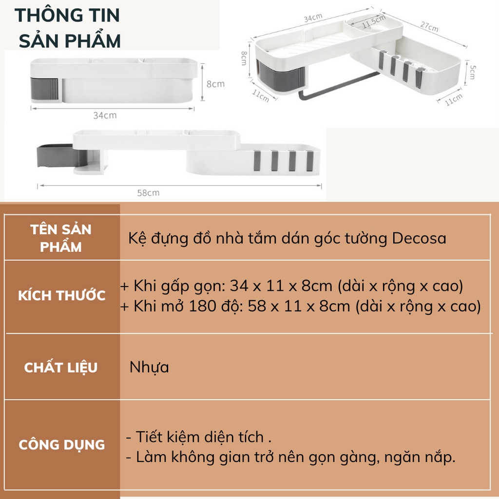 Kệ đựng đồ phòng tắm nhà bếp dán góc tường Decosa