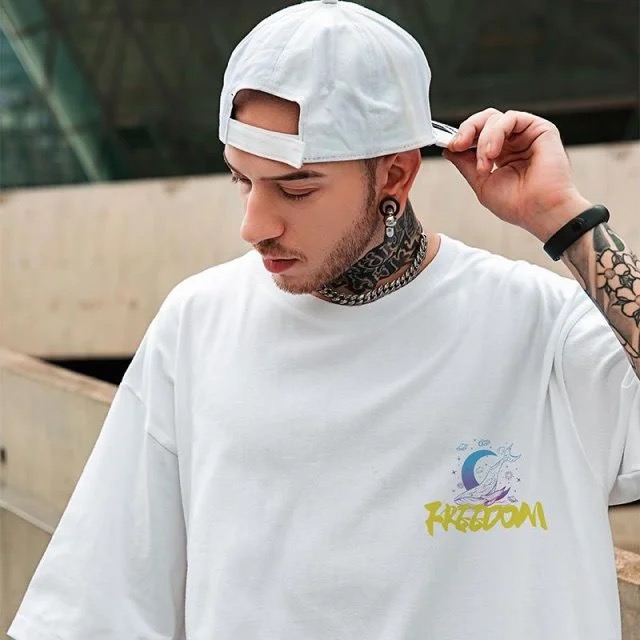 2 Color【M-3XL】Summer New Style Fashion Whale Printed Graphic Short Sleeve T-shirt Men Breathable Unisex Half Sleeve T-shirt Oversize Student Short T-shirt Couple Wear