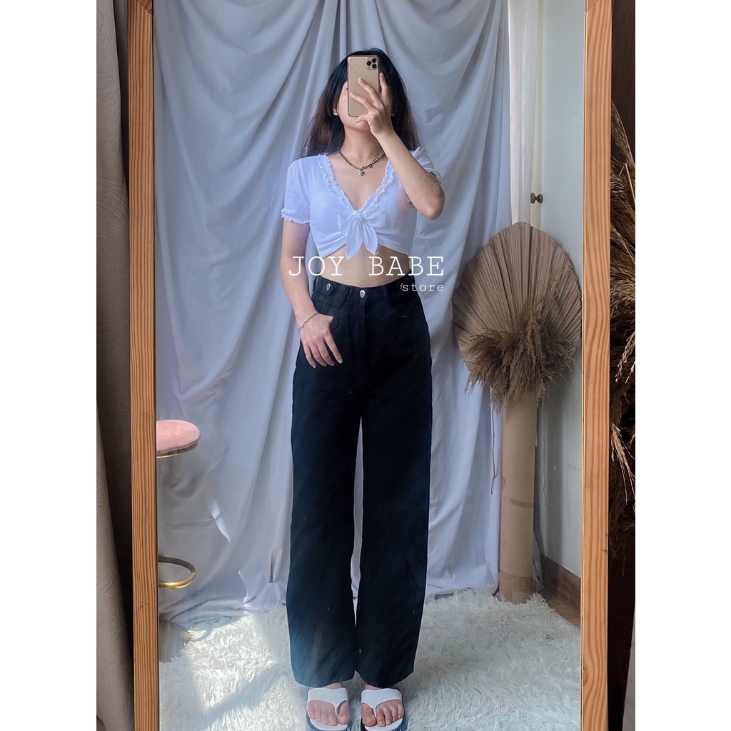 Áo croptop kiểu sexy JOY BABE form ôm🦋thun gân xịn co giãn 4 chiều,thắt 🎀 hở ngực kieu tay ngắn CRON 198 SALE