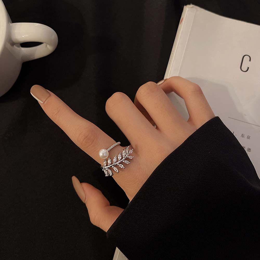 Nhẫn hở có thể điều chỉnh đính đá ngọc trai tùy chọn kiểu dáng phong cách Hàn Quốc lãng mạn dành cho nữ