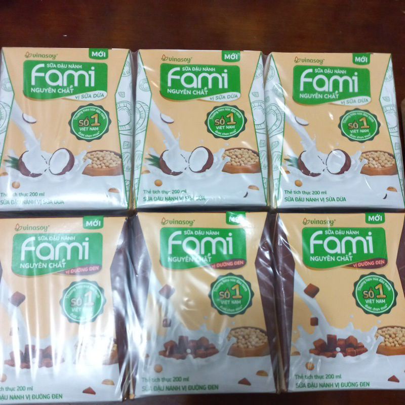 Sữa fami đậu nành hộp 200ml vị đường đen và sữa dừa