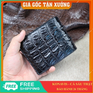 Ví da cá sấu 2 mặt Konavis cao cấp làm từ vân đuôi cá sấu nguyên con màu đen sang trọng - CW04-01D
