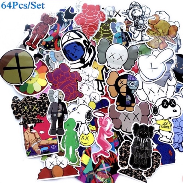 10 Sticker dán kaws trang trí vali, nón bảo hiểm