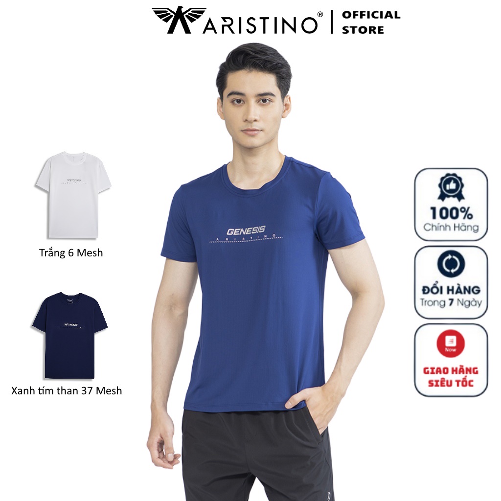 Áo Thun Nam Ngắn Tay Cổ Tròn ARISTINO ATS040S2 Áo Phông T-Shirt trơn màu in chữ Vải polyester cao cấp Dáng suông vừa
