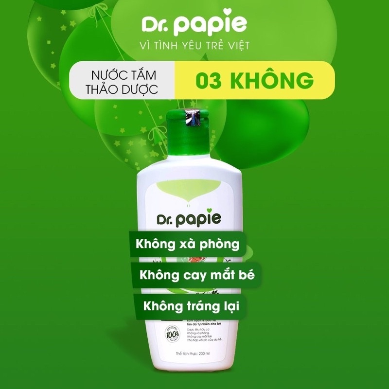 Nước tắm gội thảo dược cho bé Dr Papie thành phần tự nhiên Hàng Chính Hãng