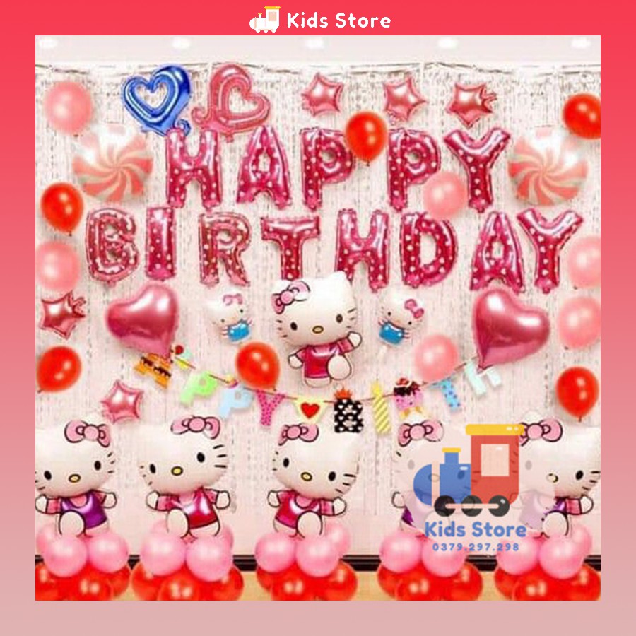 Set trang trí sinh nhật Kitty Bé gái - Combo trang trí sinh nhật, Trang trí thôi nôi bé gái Siêu đáng Yêu
