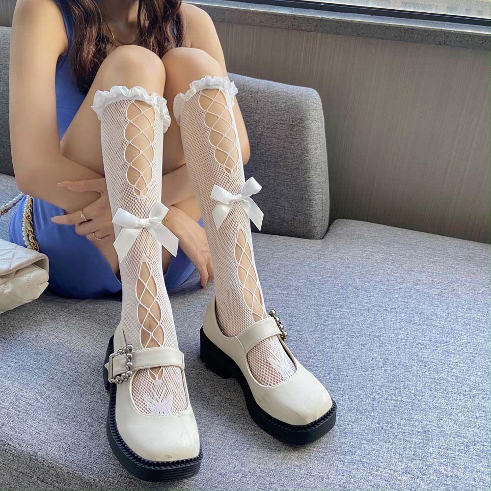 Tất Lưới Co Giãn Đính Nơ Phong Cách Lolita Độc Đáo Cho Nữ