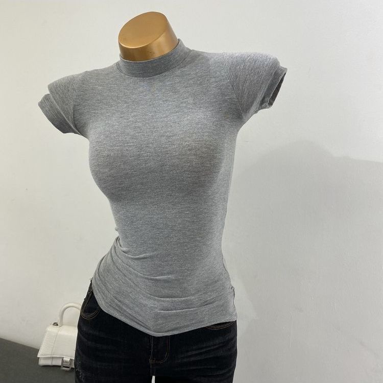 Áo Dài Tay Skinny!F &amp; X Áo Thun Tay Ngắn Cổ Cao Ôm Dáng Co Giãn Màu Trong Suốt Thời Trang Mới 2021