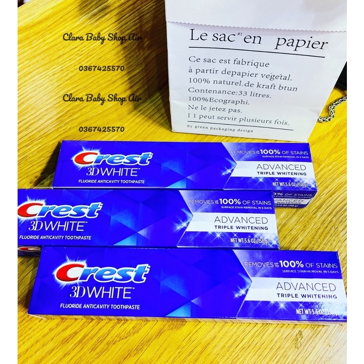 (Air ✈️) KEM ĐÁNH RĂNG CREST 3D WHITE ADVANCED TRIPLE WHITENING 158G