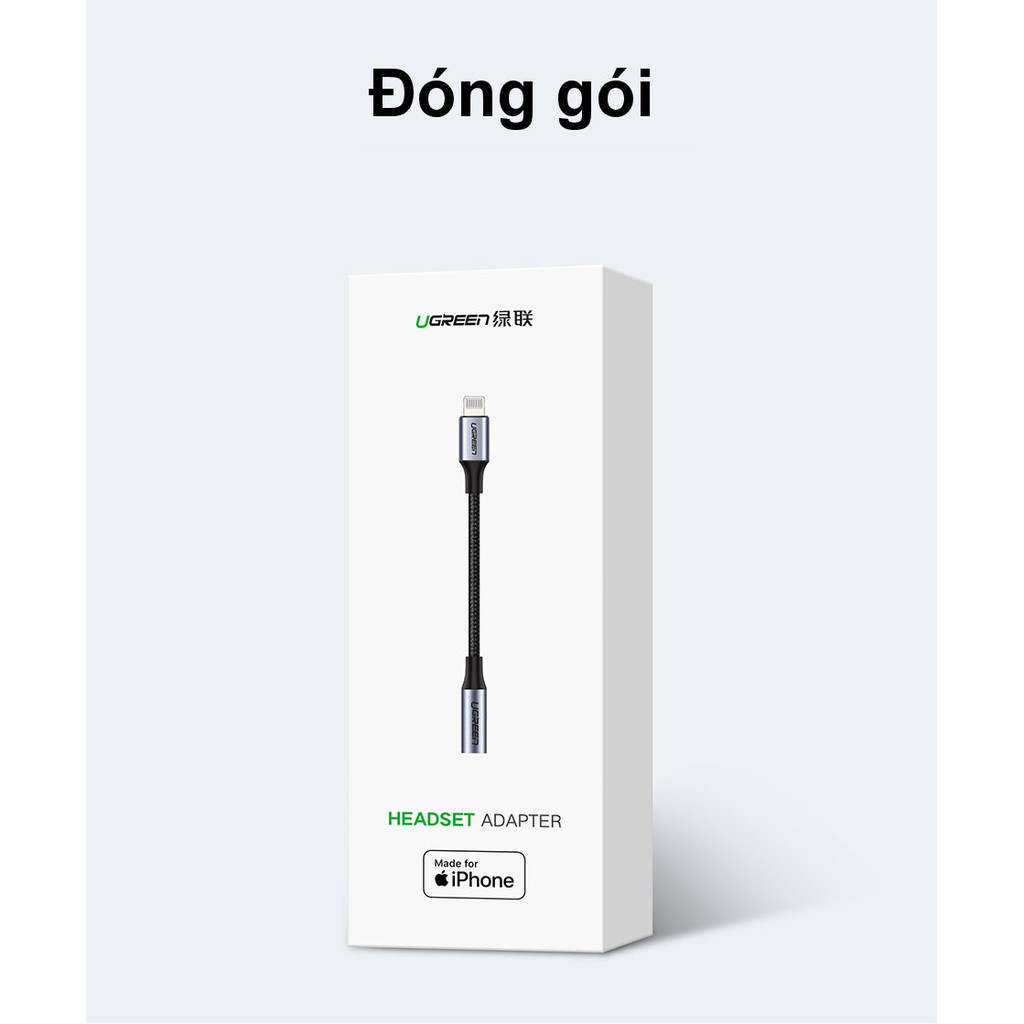 Cáp Lightning sang 3.5mm Audio chuẩn MFI UGREEN US211  - Hàng phân phối chính hãng - Bảo hành 18 tháng