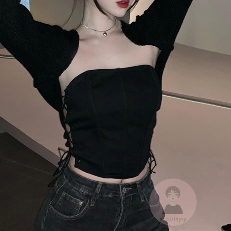 Áo Ống Mùa Hè Màu Trơn Trễ Vai Có Dây Chéo Cho Nữ