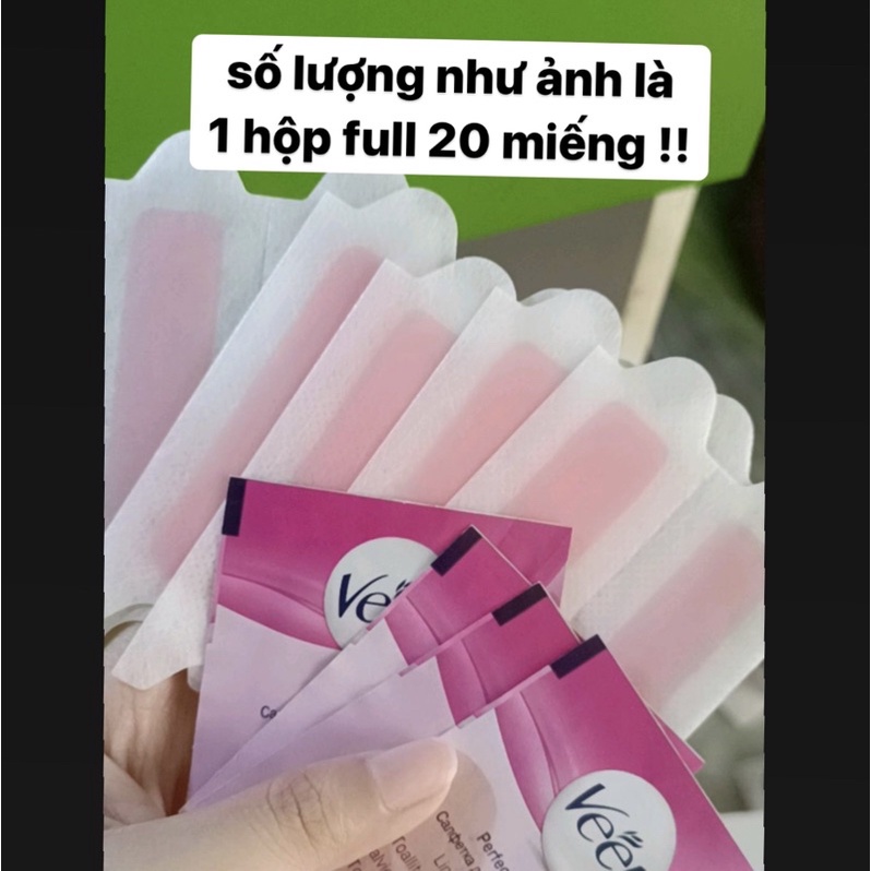 [CÓ CHE TÊN] Tẩy lông mặt Veet, Wax Ria Mép, Miếng dán wax lông Veet cho mặt, hộp 20 miếng tặng 4 gói giấy dưỡng