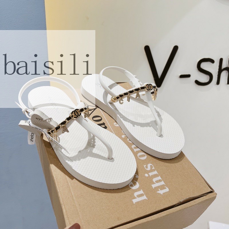 GIÀY THỜI TRANG BAISILI - SANDAL XUỒNG NỮ QUAI KẸP CHỮ T XÍCH NHỎ ĐẾ THẤP HIỆN ĐẠI BS220901