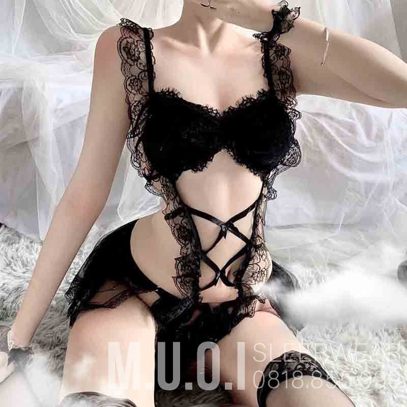 CP 004- Bồ đồ coplay ren đen đủ phụ kiện  QUẢNG CHÂU cao cấp - hàng có sẵn( video+ảnh thật)