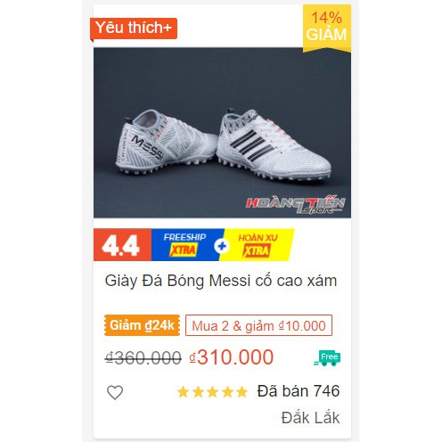 Sale Giày Đá Bóng Cổ Cao Messi trắng đỏ (size 43)