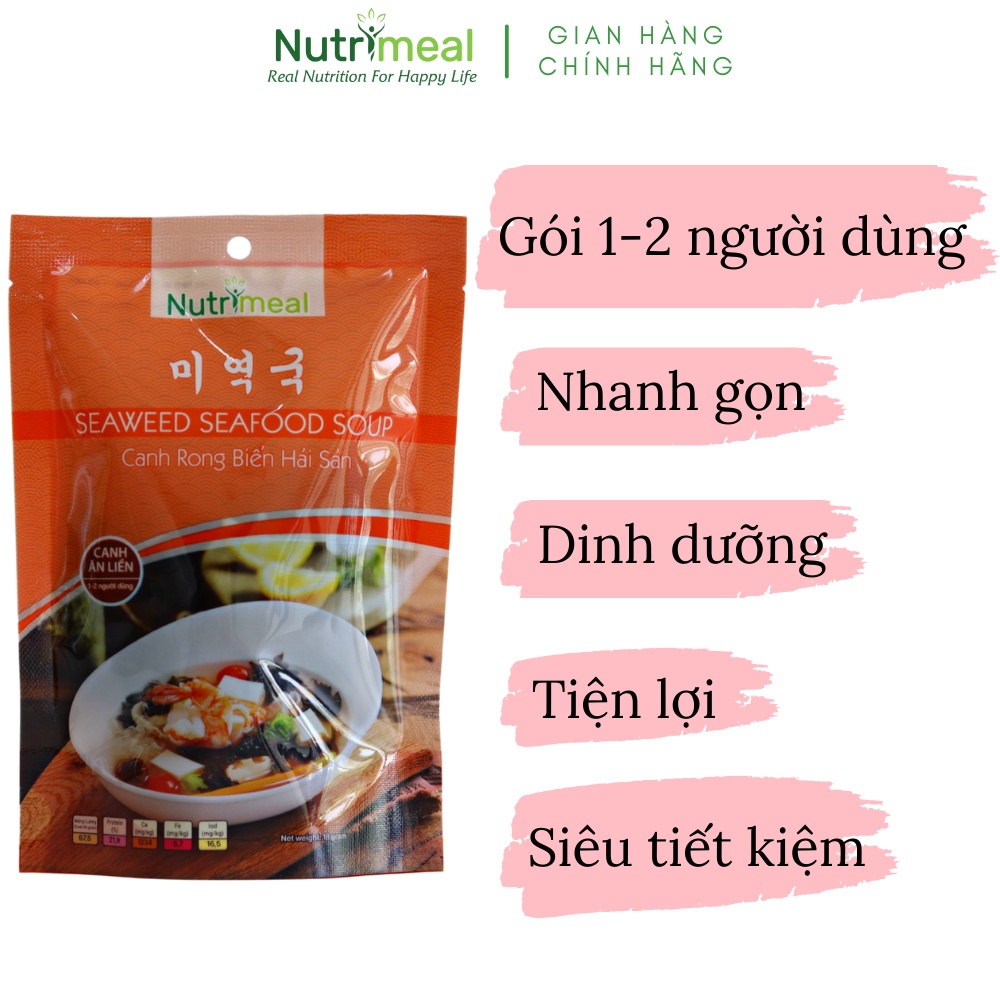 Hộp 10 Gói Canh Rong Biển Hải Sản Ăn Liền Nutrimeal 18gr/ Gói/ 12 Người Dùng