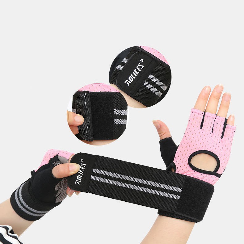 Găng tay tập gym nam nữ hỗ trợ cuốn cổ tay trợ lực xỏ ngón Aolikes TINZ|Mã TTG-15-03