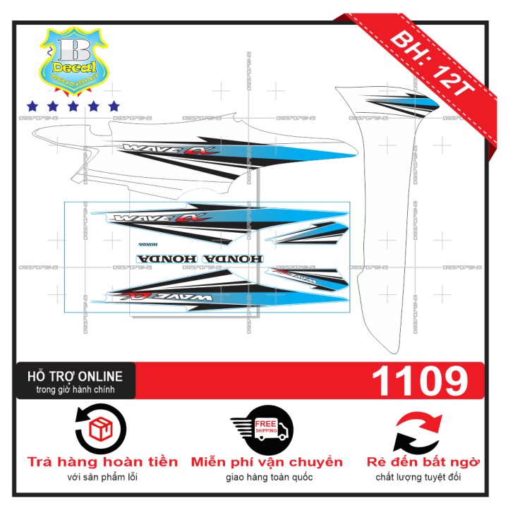 ( Quí khách vui lòng mang ra tiệm cho thợ dán ) Tem wave a trắng xanh 2016