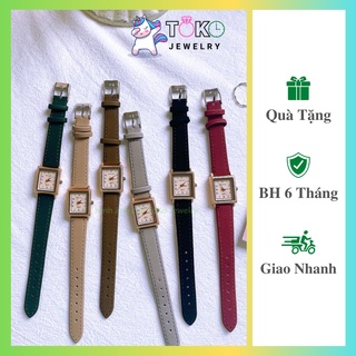 Đồng hồ nữ hiệu Jhui dây da mềm nhiều màu mặt vuông cao cấp