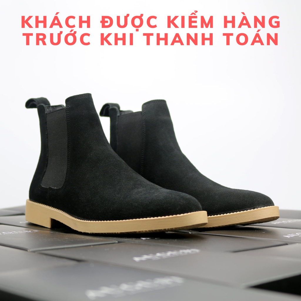 Giày thời trang nam cao cổ Chelsea boots da lộn màu đen đế tăng 3.5cm chiều cao