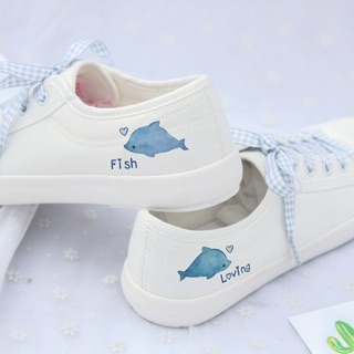 <ORDER QUẢNG CHÂU>Giày bata trắng hình vẽ bằng tay siêu cưng kèm dây caro