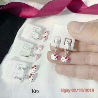Bông tai bạc mèo kitty cho bé đủ mẫu