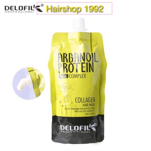 KEM DẦU HẤP Ủ TÓC PHỤC HỒI DƯỠNG ẨM COLLAGEN DELOFIL ARGANOIL PROTEIN SIÊU MƯỢT 500ML(TÚI) | BigBuy360 - bigbuy360.vn