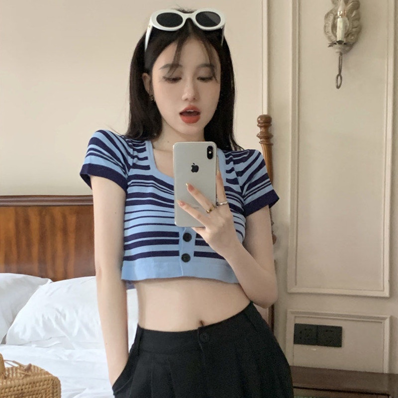 Áo Khoác cardigan Họa Tiết Kẻ Sọc Màu Sắc Tương Phản Ngọt Ngào Thời Trang Mùa Hè Cho Nữ