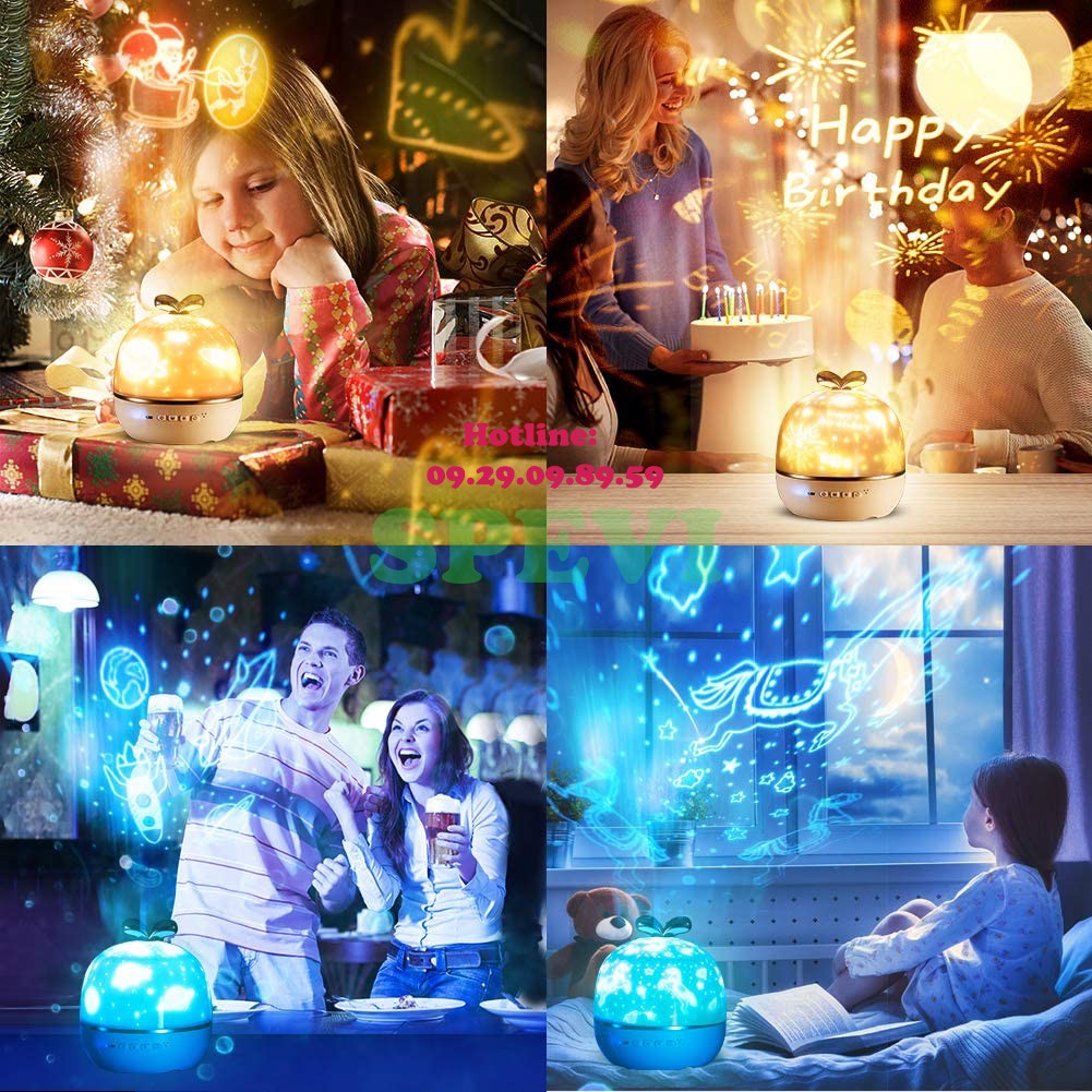 Đèn Chiếu Ngàn Sao 3D, phát nhạc Bluetooth thế hệ mới, tích hợp đèn ngủ xoay tự động, sạc Pin USB siêu Hot