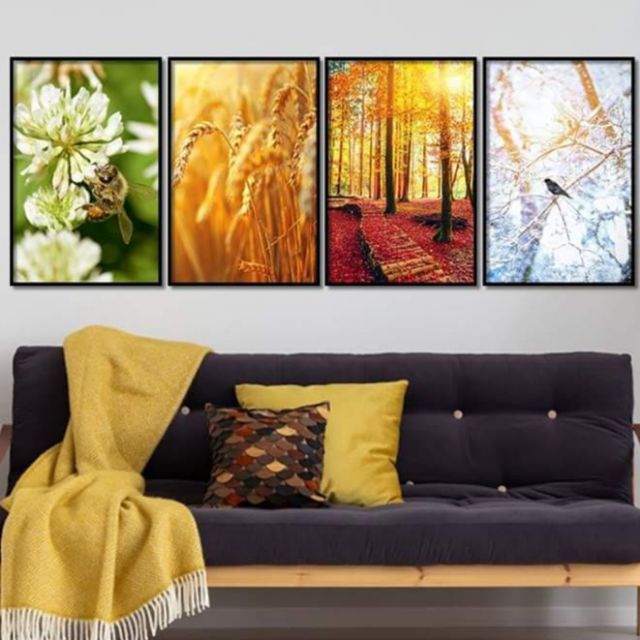 Bộ 4 Tranh canvas 4 mùa Xuân Hạ Thu Đông 40x60 kèm khung