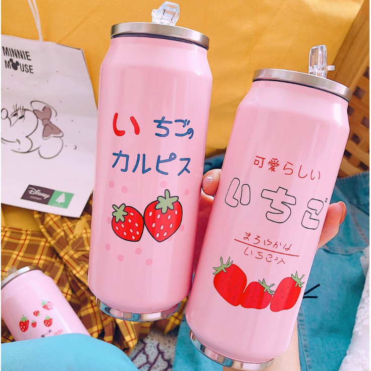 ♥️Bình Giữ Nhiệt Nhật Bản ♥️ Bình Uống Nước Giữ Nhiệt Hồng Phấn Hình Dâu Tây Có Sức Nhiệt Lớn Dung Tích 500ml