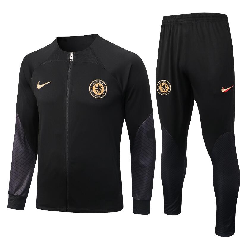 Bộ Áo Khoác Chelsea Tay Dài Có Khóa Kéo + Quần Dài Màu Đen Thời Trang 2022-23 Cho Nam