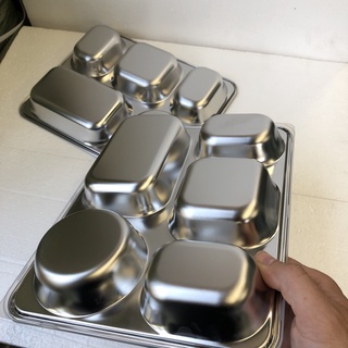 khay cơm 5 ngăn giá rẻ , khay inox 28 x 22 x 4 cm  , khay inox 5 ngăn sâu lòng , khay inox cao cấp