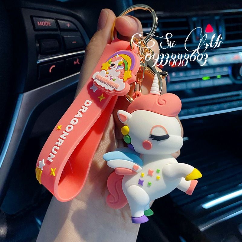 Móc khóa ngựa pony cao cấp -Móc khóa kì lân bảy sắc cầu vồng siêu treo balo túi xách.