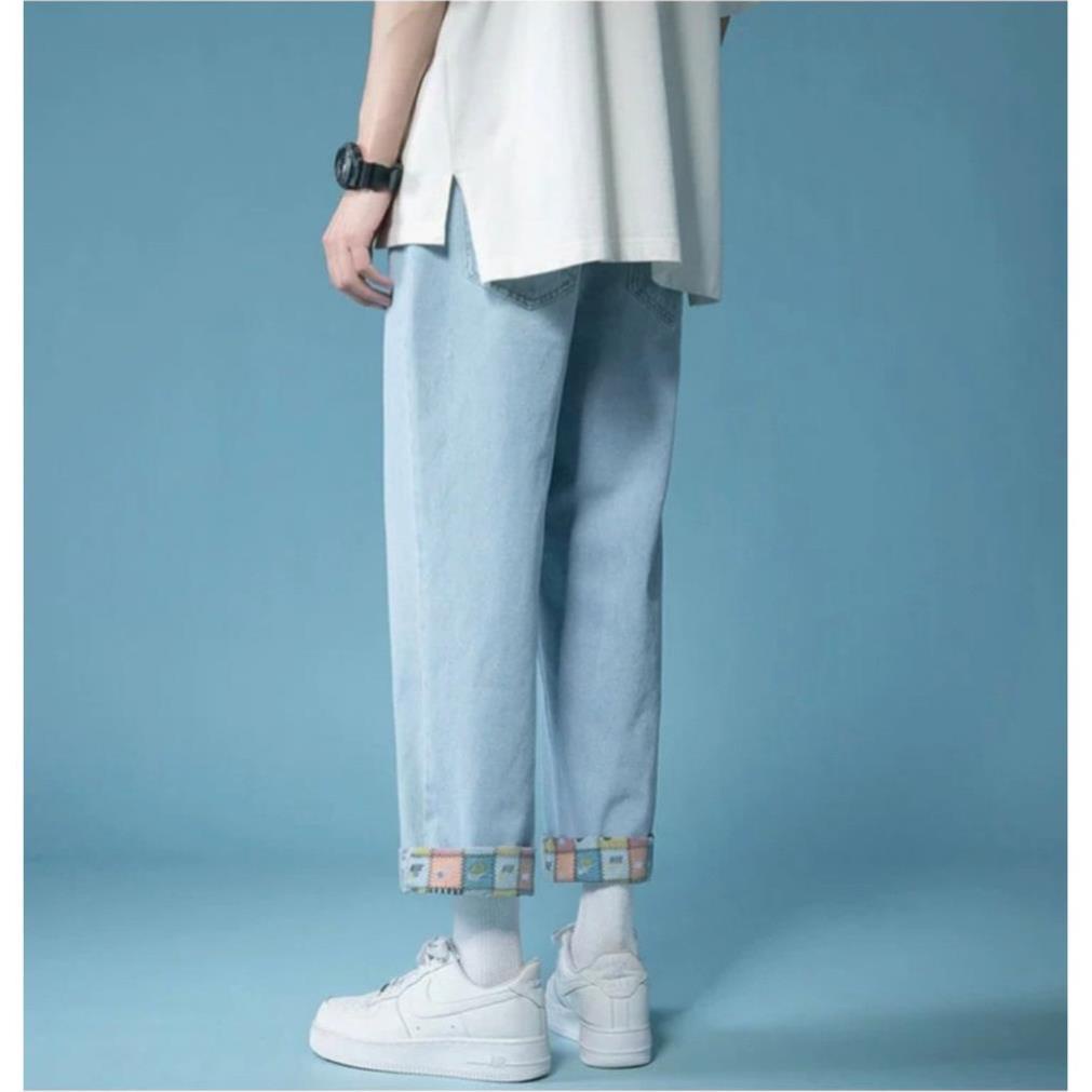 Quần Jean Baggy, ống rộng, Sắn gấu thêu họa tiết - [ẢNH THẬT] - mẫu CÓ SẴN