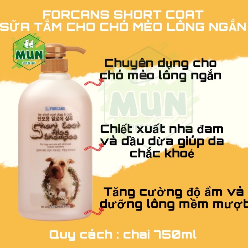 Sữa tắm Forcans Lông ngắn Short Coat Aloe 750ml (001123)