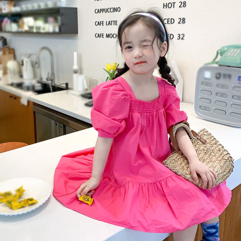 Đầm Bé Gái Đầm Công Chúa Mùa Hè Cổ Vuông Tay Cộc Có Diềm Xếp Nếp Cho Bé Gái Se7En