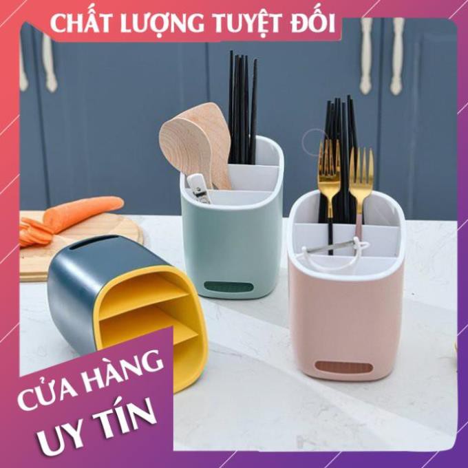 [Loại 1 - đủ màu] Ống đũa, hộp đựng đũa thìa, hộp đựng đũa muỗng 3 ngăn có khe thoát nước chống ẩm mốc  - LanChiMart