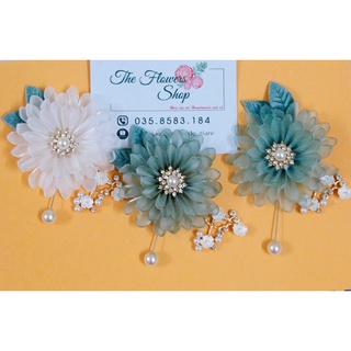 Hoa vải - Cài áo handmade cúc voan mix cành mai