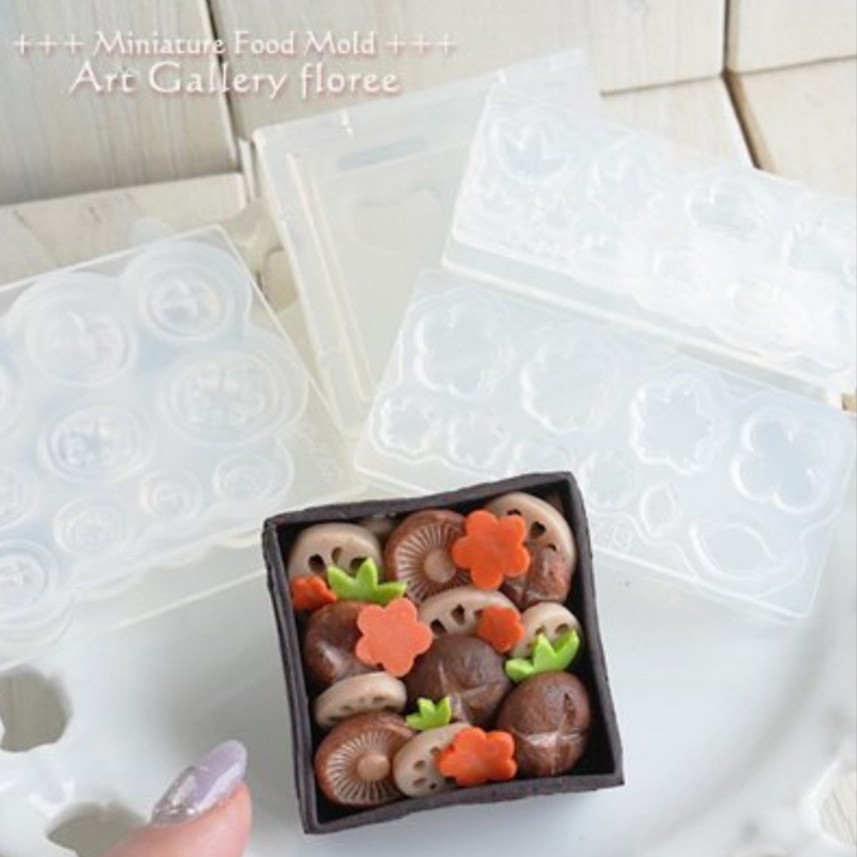 Khuôn silicone trong dẻo cho nhà búp bê thức ăn minifood  dollhouse nấm sen trang trí bento bánh wagashi