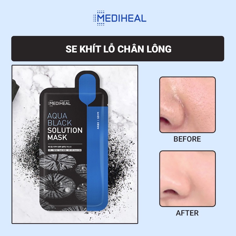 Mặt Nạ Than Hoạt Tính Loại Bỏ Bã Nhờn, Giảm Mụn Đầu Đen, Mụn Cám Mediheal Solution Mask 23ml - Aqua Black